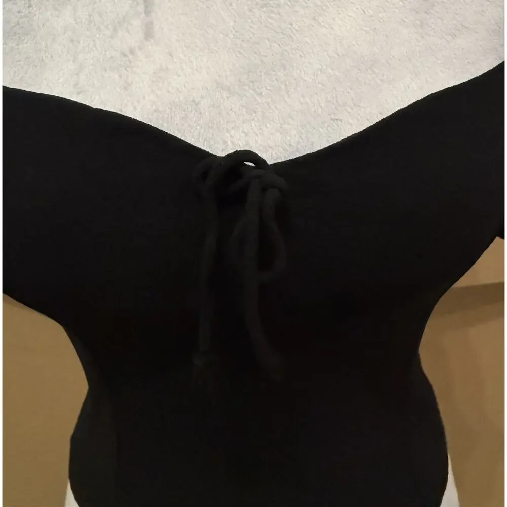 Reformation Delevan Puff Sleeve Crepe Top Black Women's Size 2